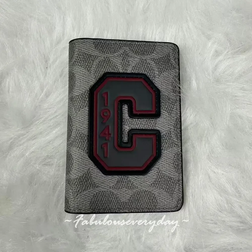 Coach Id Card Wallet In Signature Canvas With Patches/Grey Multi CCF99 NWT